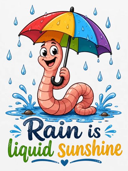 Regenwurm mit buntem Regenschirm