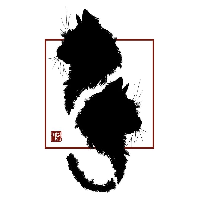 Minimalist red frame black cat japan