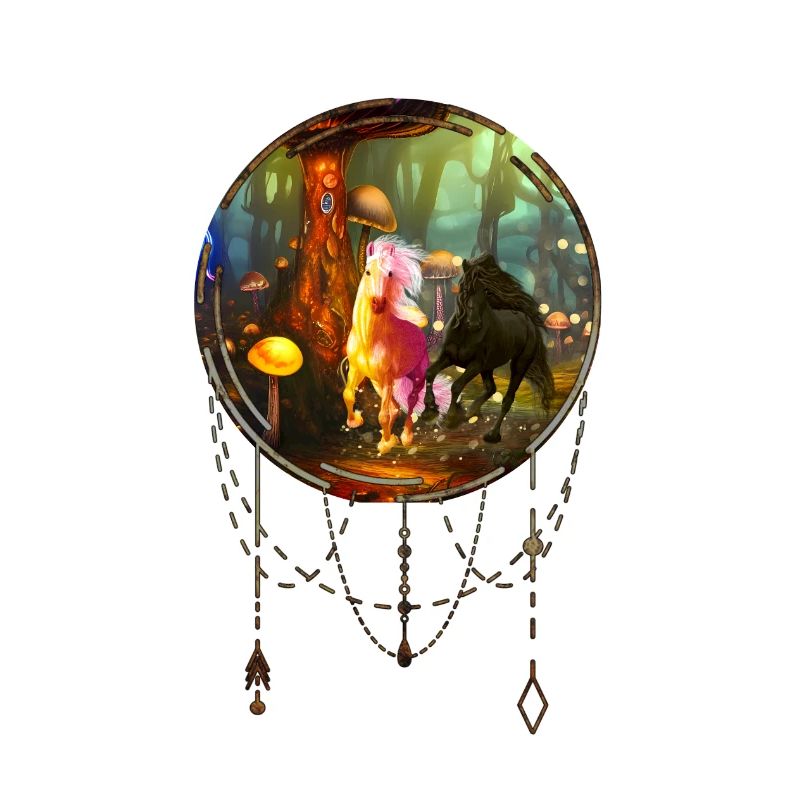 Wunderbare Einhörner in einem Pilzwald