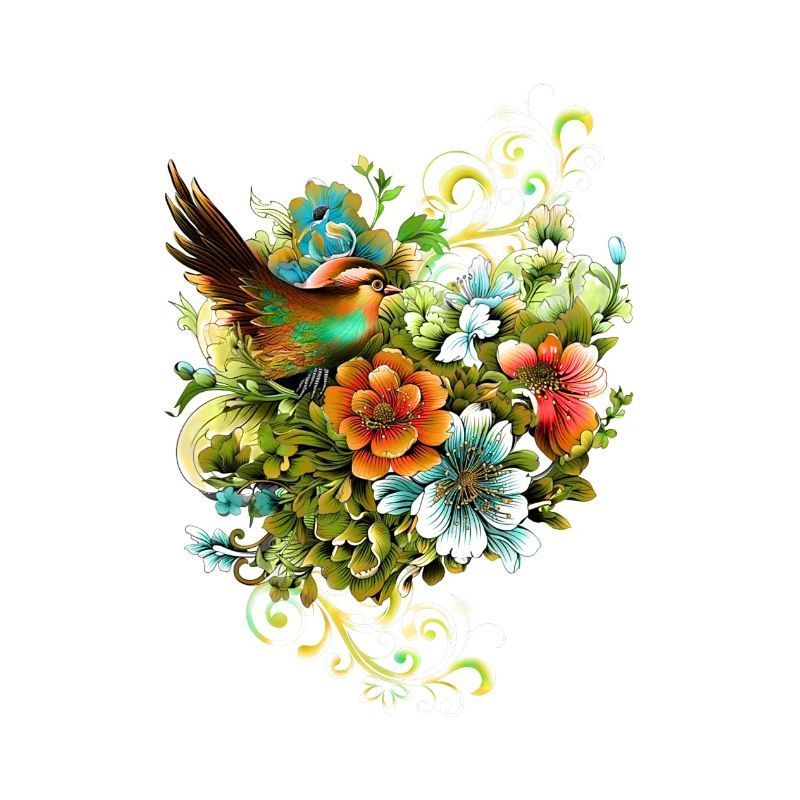 La beauté des oiseaux et des fleurs ensemble.