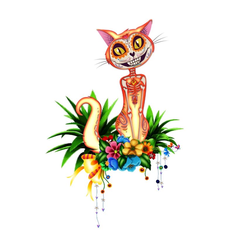 Mignon chat crâne de sucre avec des fleurs