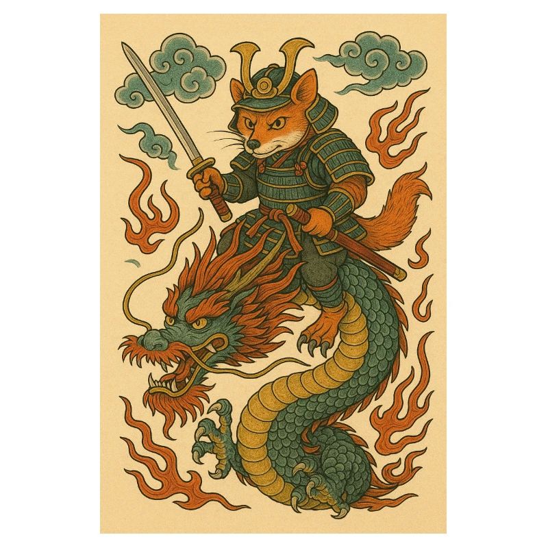 Guerriers renards et dragons en forme de combat