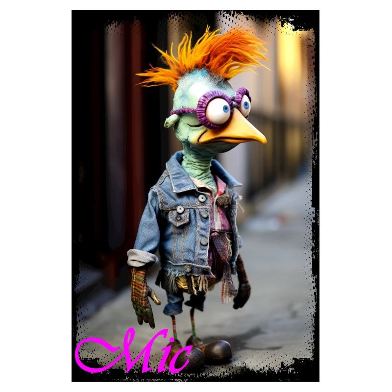 Bird doll character with glasses chic clothes