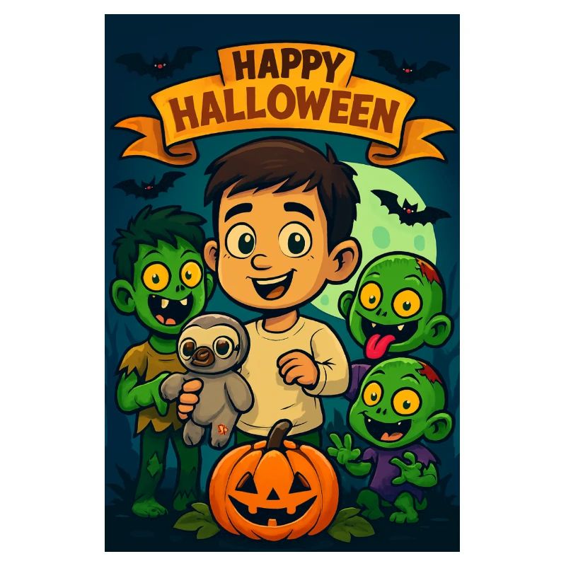 Fröhliches Halloween Kind mit Monstern
