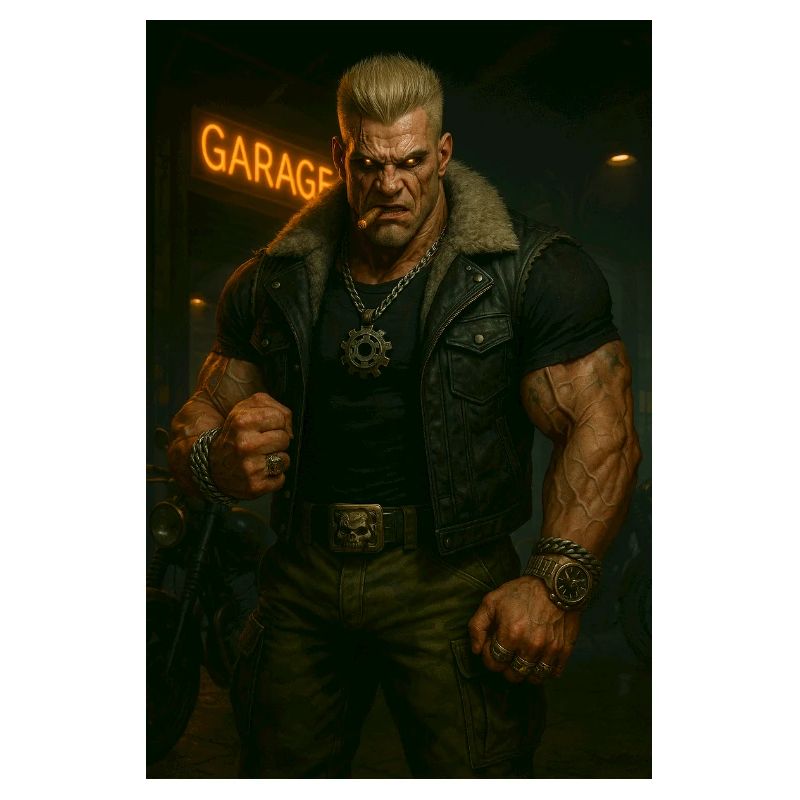 Mechanical Biker – Blond Warrior with Fire Gaze