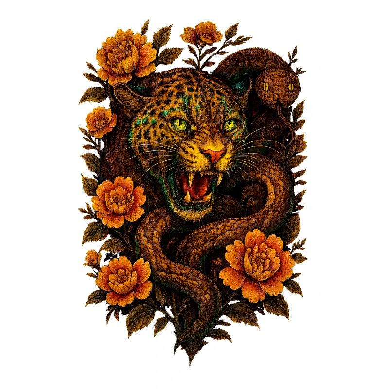 Léopard et serpent sifflants au design rétro