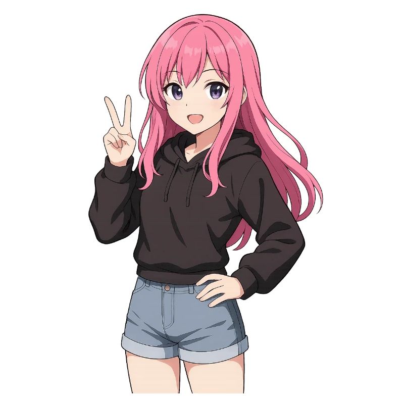 Anime-Mädchen mit rosa Kapuzenpullover