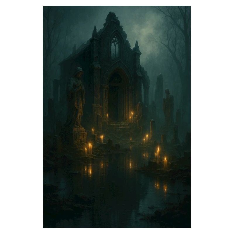 Gothic ruin by moonlight