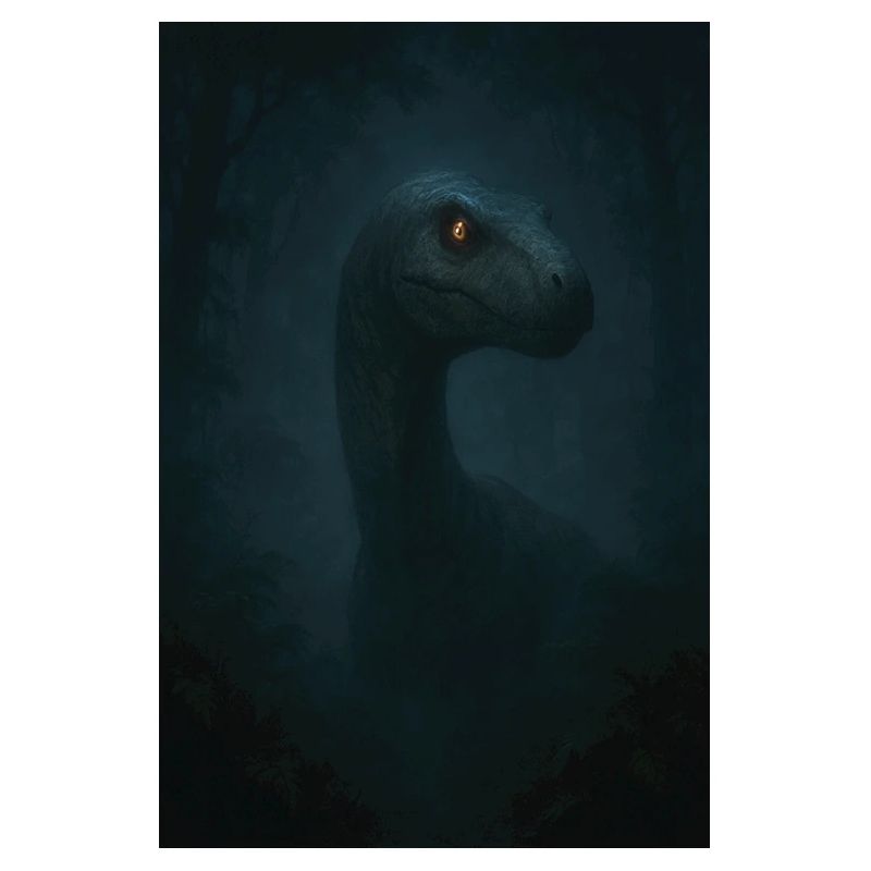 Dino in cloud forest with glowing eye