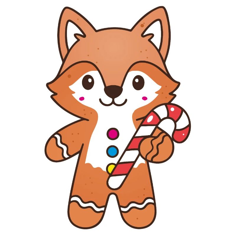 Cute Gingerbread Fox with Candy Cane