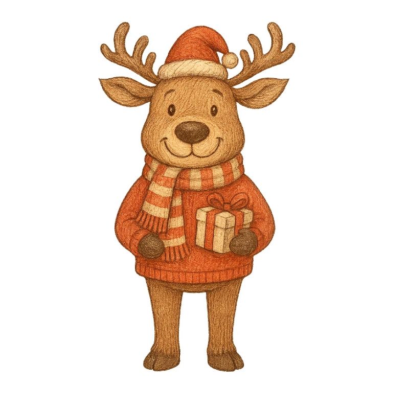 Cute Christmas Reindeer with Gift