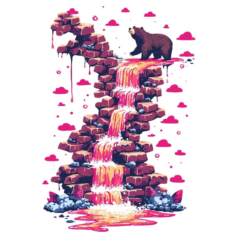 Pink waterfall with bear light