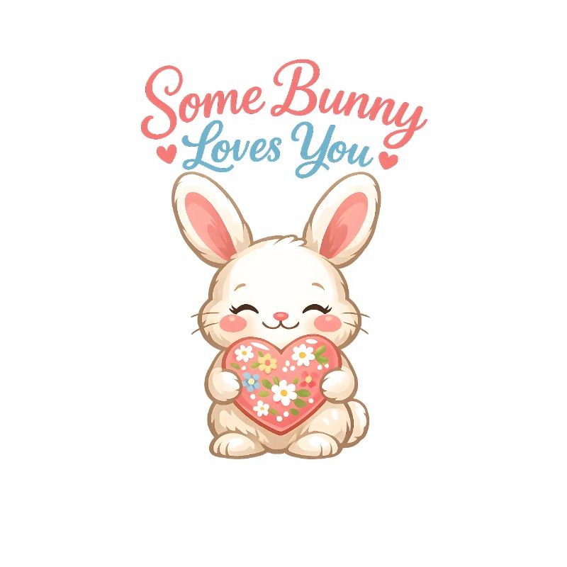 Cute Easter bunny with colorful egg and lettering