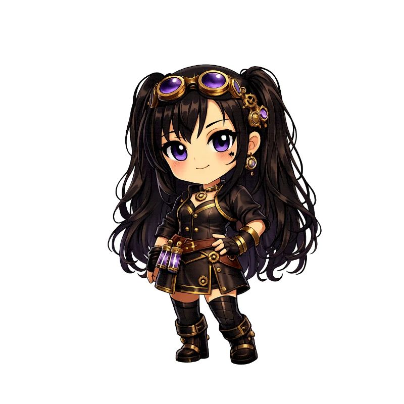 Chibi Steampunk-Mädchen Luna mit Lila Goggles