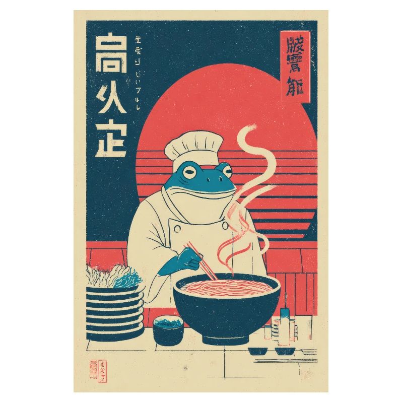 Frog Chef Ramen Retro Poster
