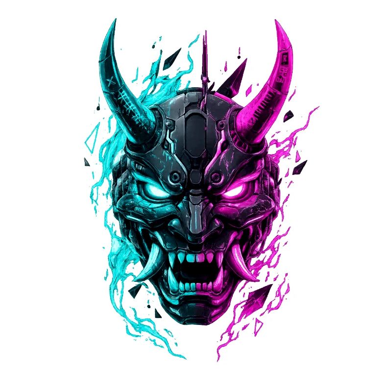 Neon Cyber Oni Mask