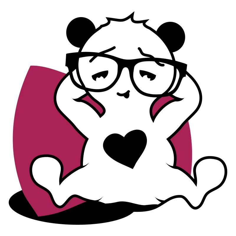 Panda with nerd glasses and heart button while relaxing
