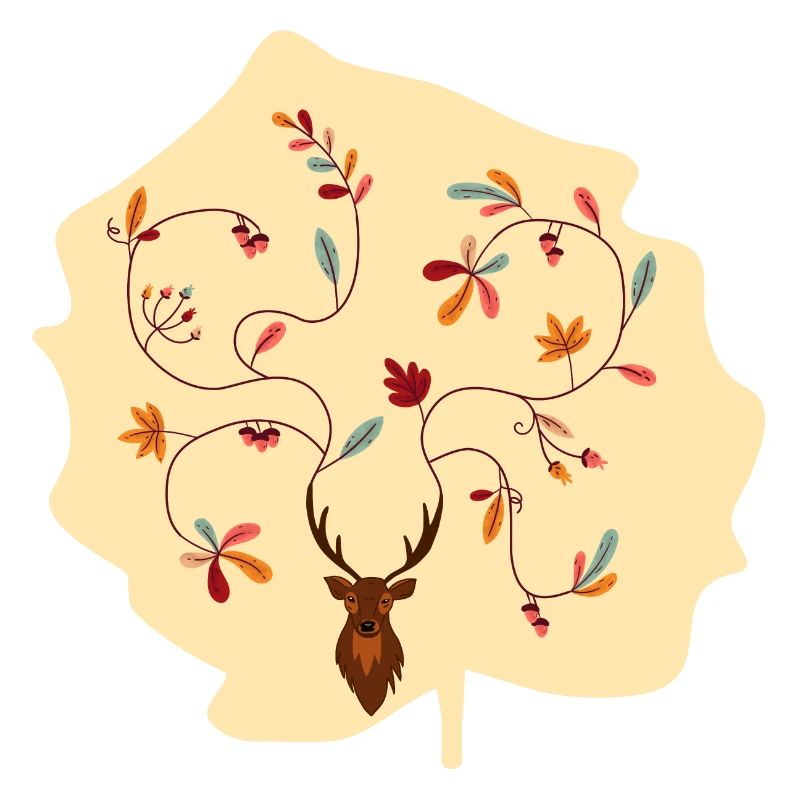 Hirsch im Herbst Geschenk Idee Geweih mit Blättern