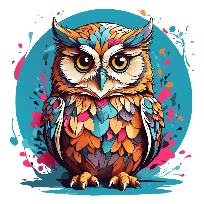 Liebenswerte Eule auf Farbklecksen