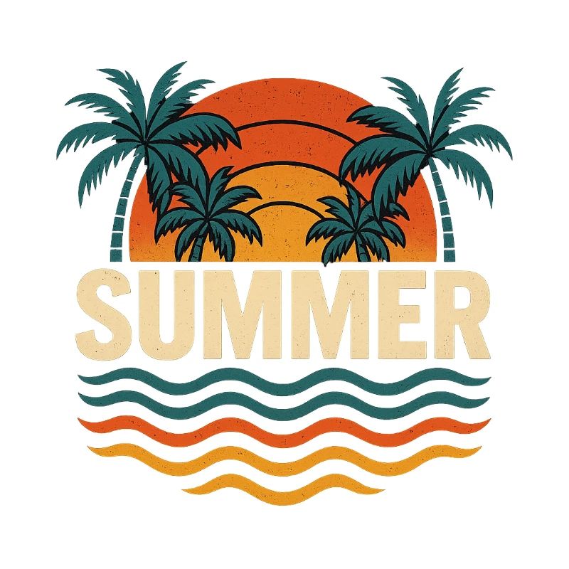 Summer Palm Trees Sunset Illustration