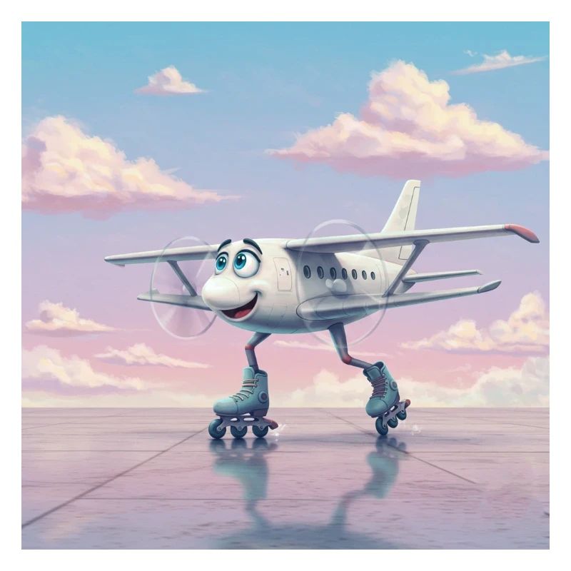 Airplane on Roller Skates with a Smile