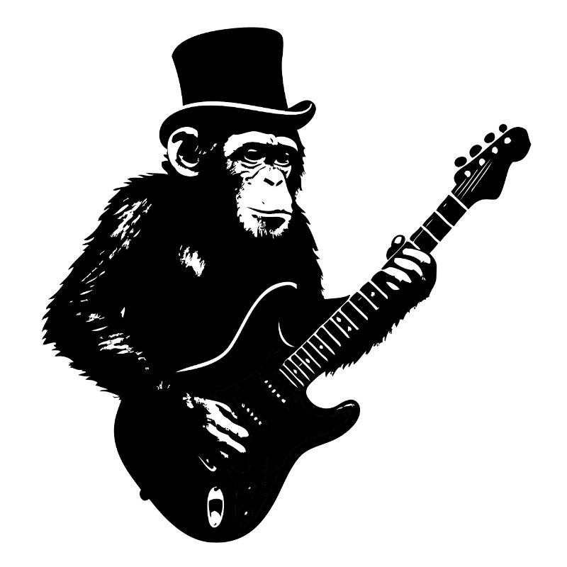 Grasping monkey with electric guitar in retro style