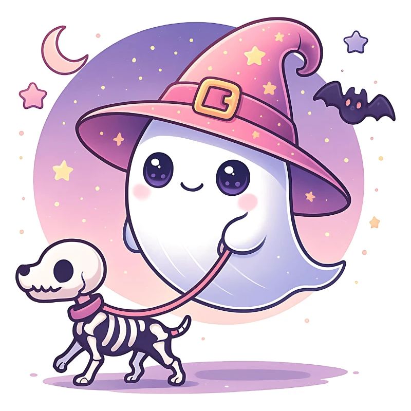 Pink Witch Ghost with Skeleton Dog – Halloween