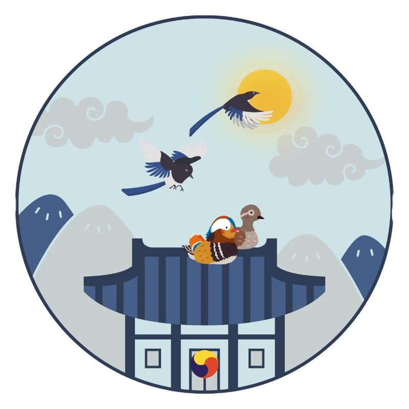 Maison coréenne avec des oiseaux – Design traditionnel