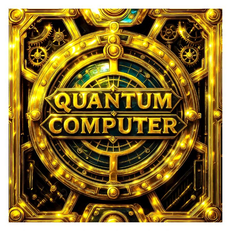 Golden Quantum Computer Emblem