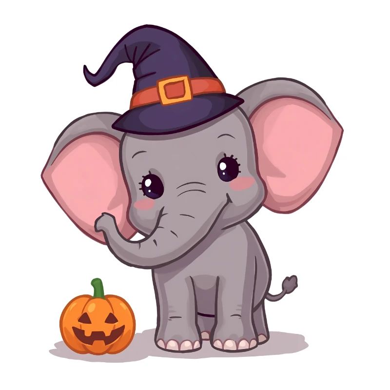 Mignon bébé éléphant sorcière citrouille Halloween