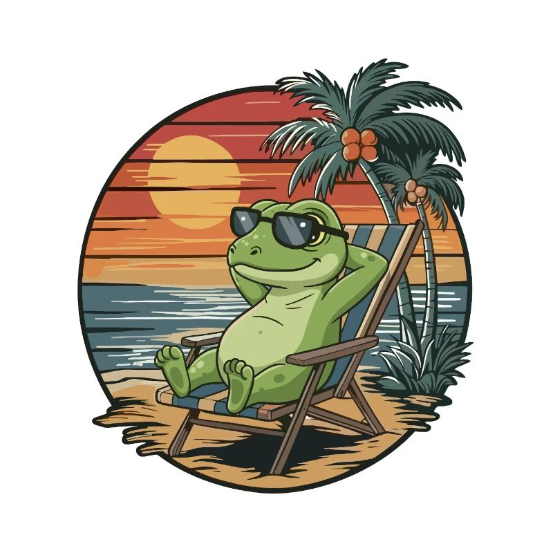 Funny Lizard on Beach Summer Vacation Sunset