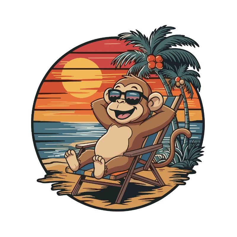 Funny Monkey on Beach Summer Vacation Sunset