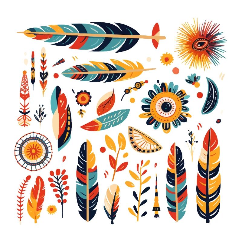 Boho Feather and Flowers Pattern