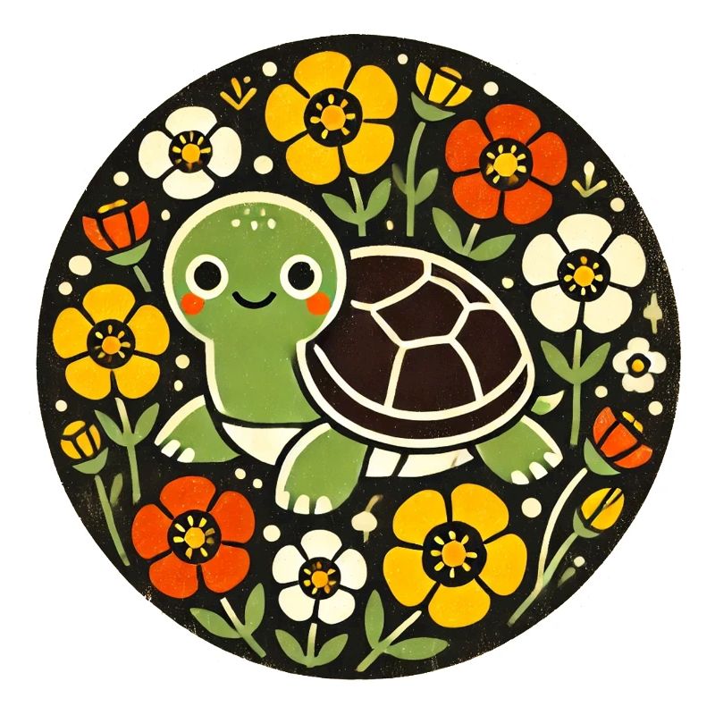 Tiny Turtle Amid Floral Circle