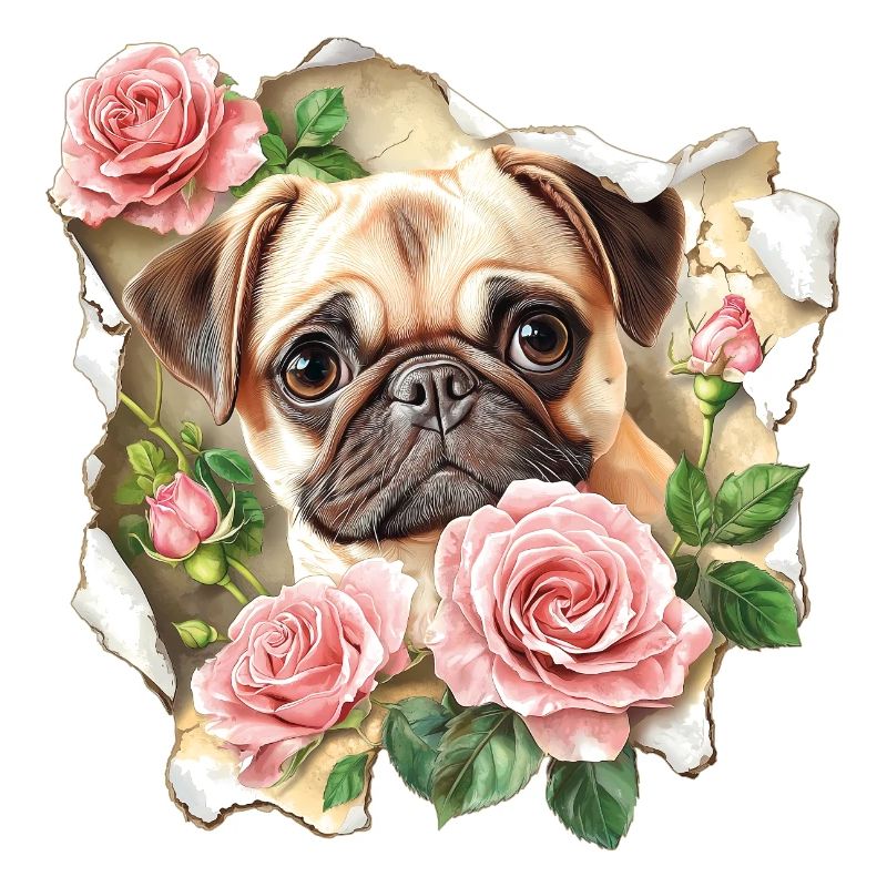 Mops mit Rosen