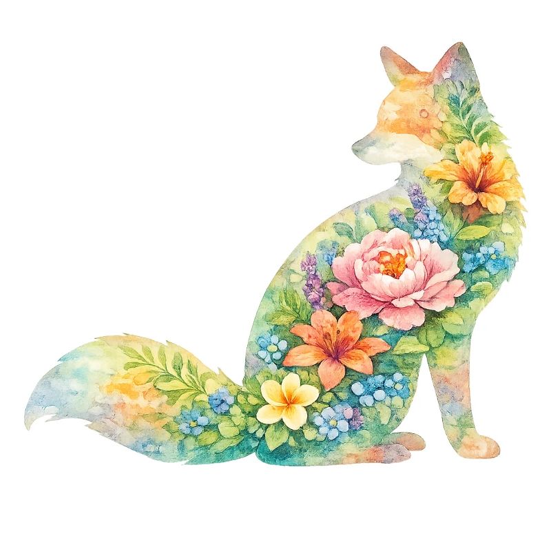 Fuchs Aquarell Silhouette Blumen