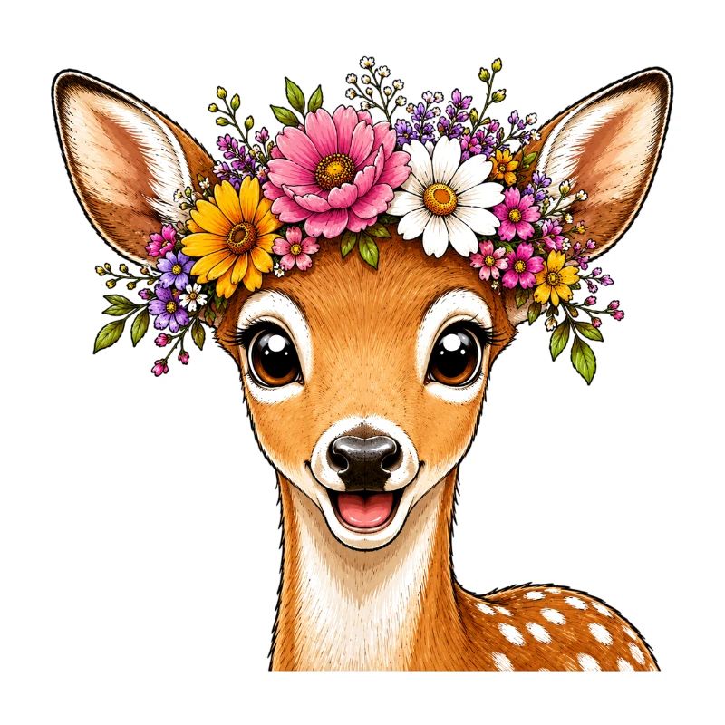 Cerf décoré de fleurs