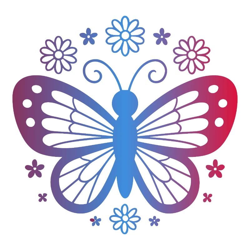 Gradient butterfly with flowers