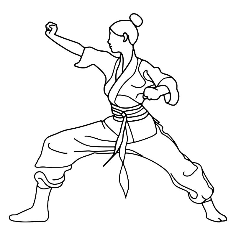 Karate Mädchen Line Art