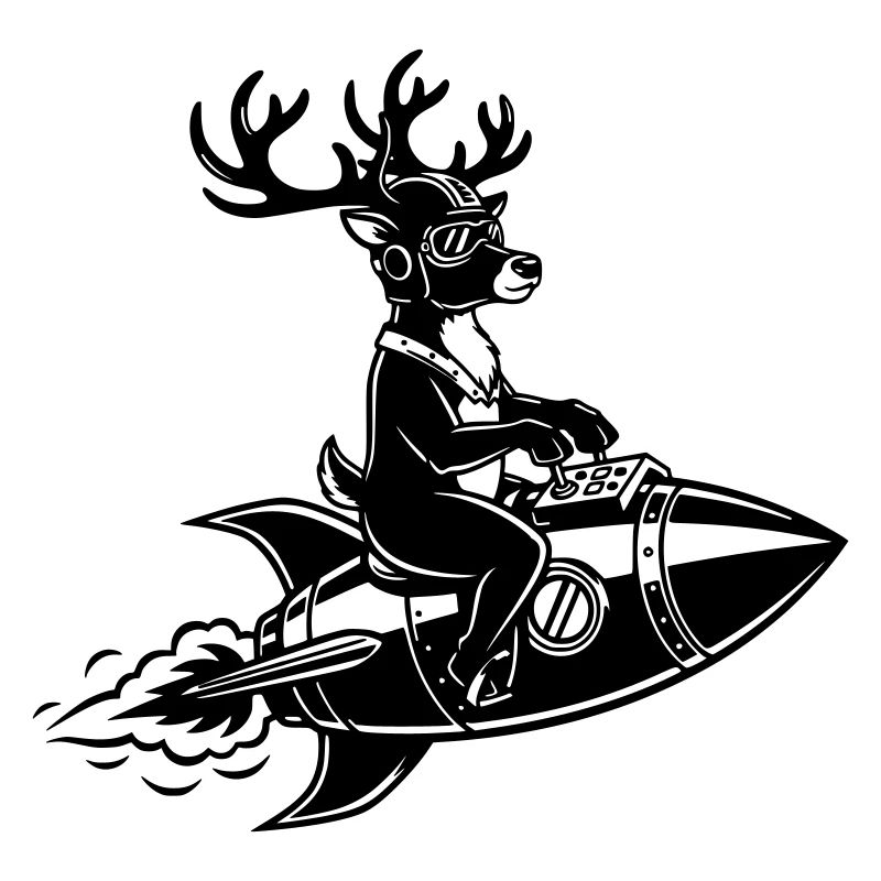 Reindeer flies on rocket