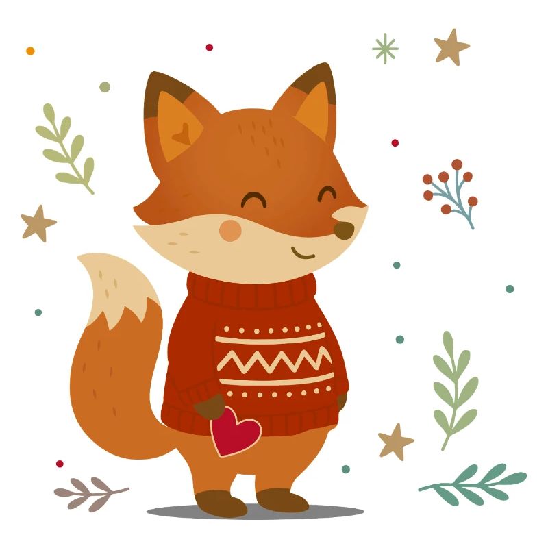 Un renard mignon en pull avec un cœur