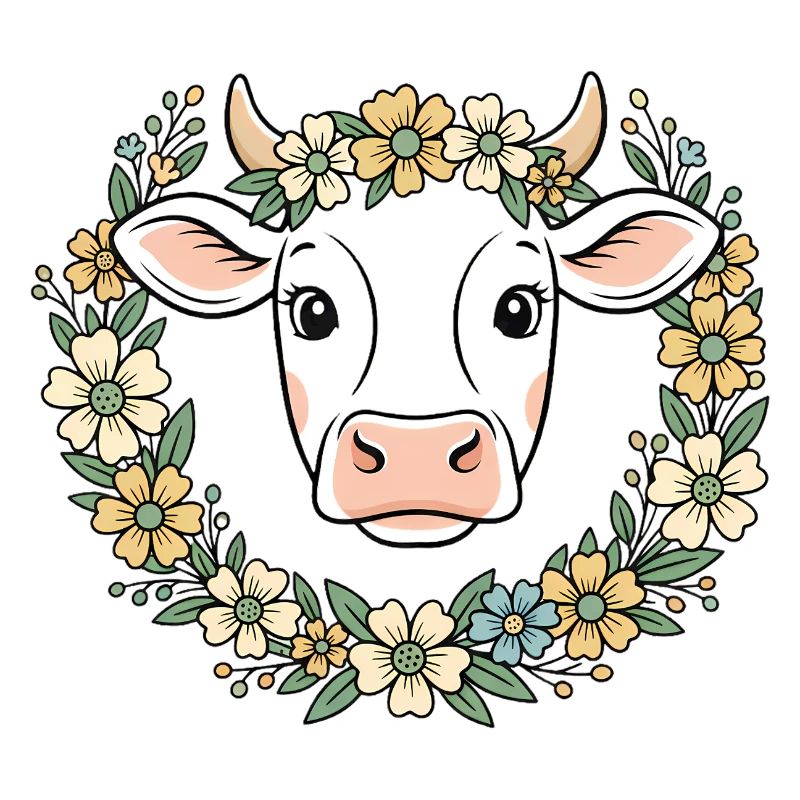 Cow Floral Wreath Boho Spring Vector