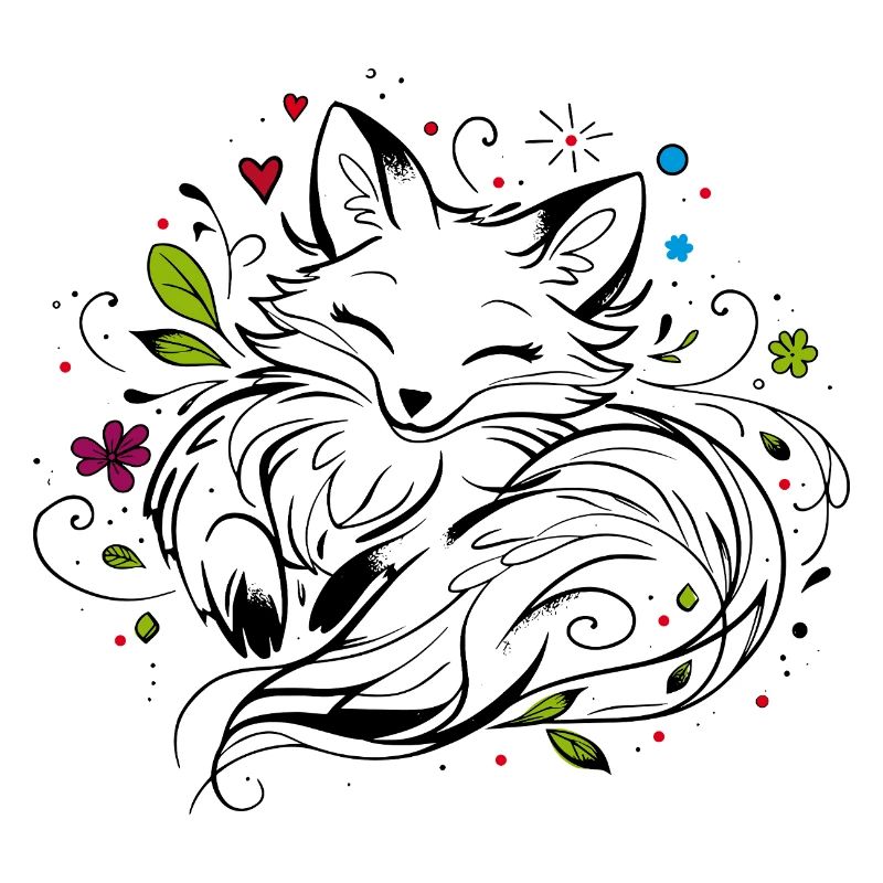Cute Fox in Floral Frame