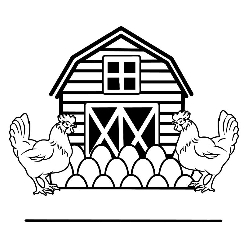Chicken farm monogram with two chickens
