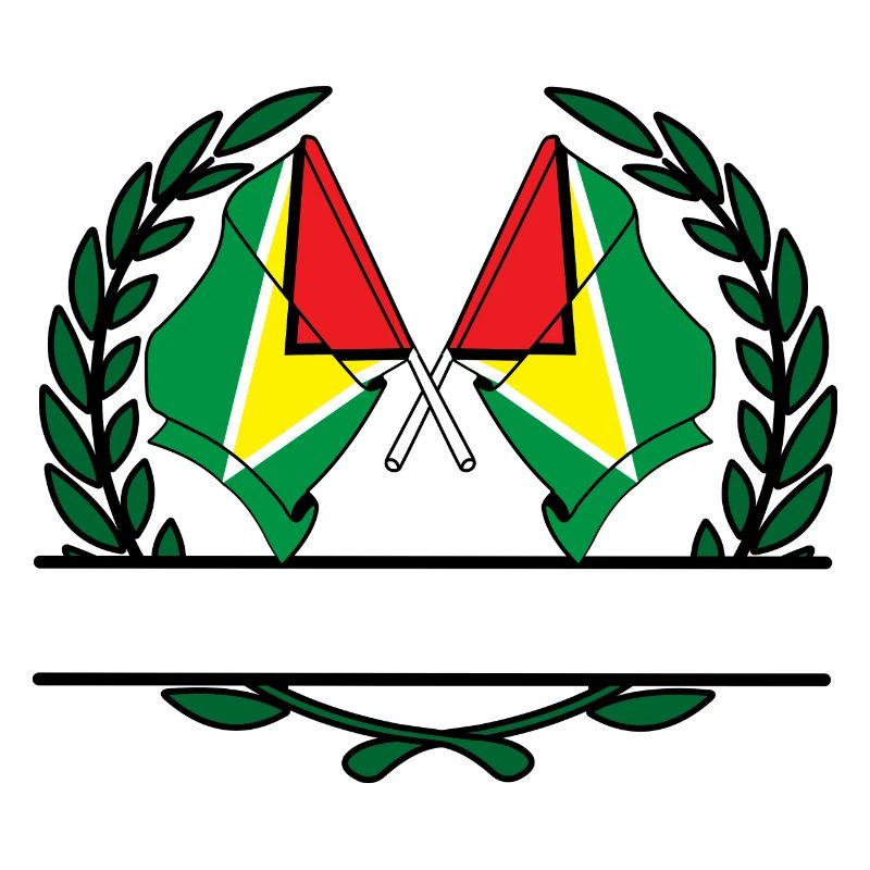 Drapeaux, bannière, couronne de laurier, Guyane