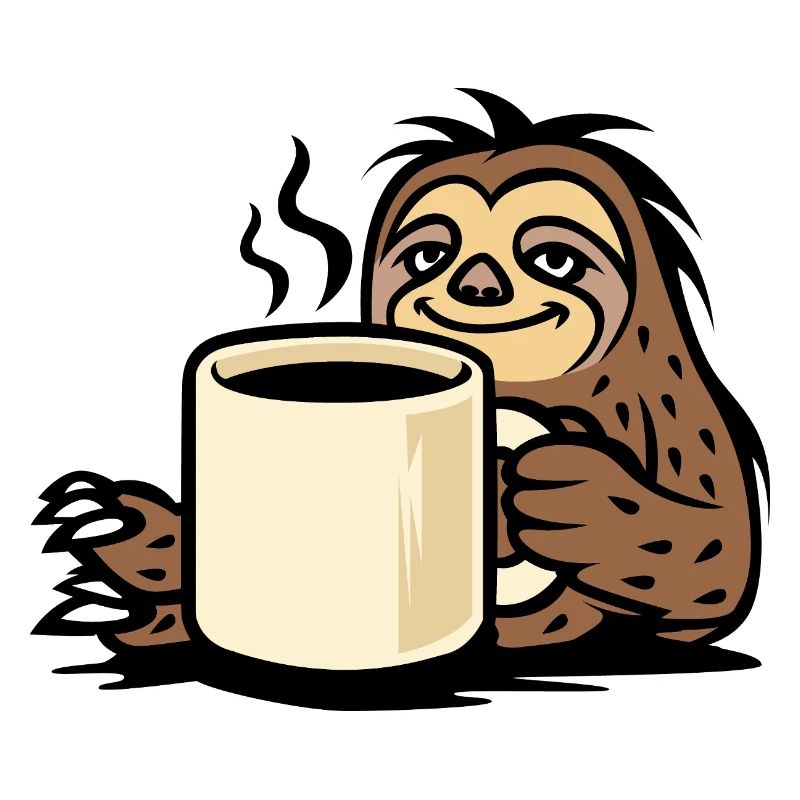 Cozy sloth chilling with coffee cup