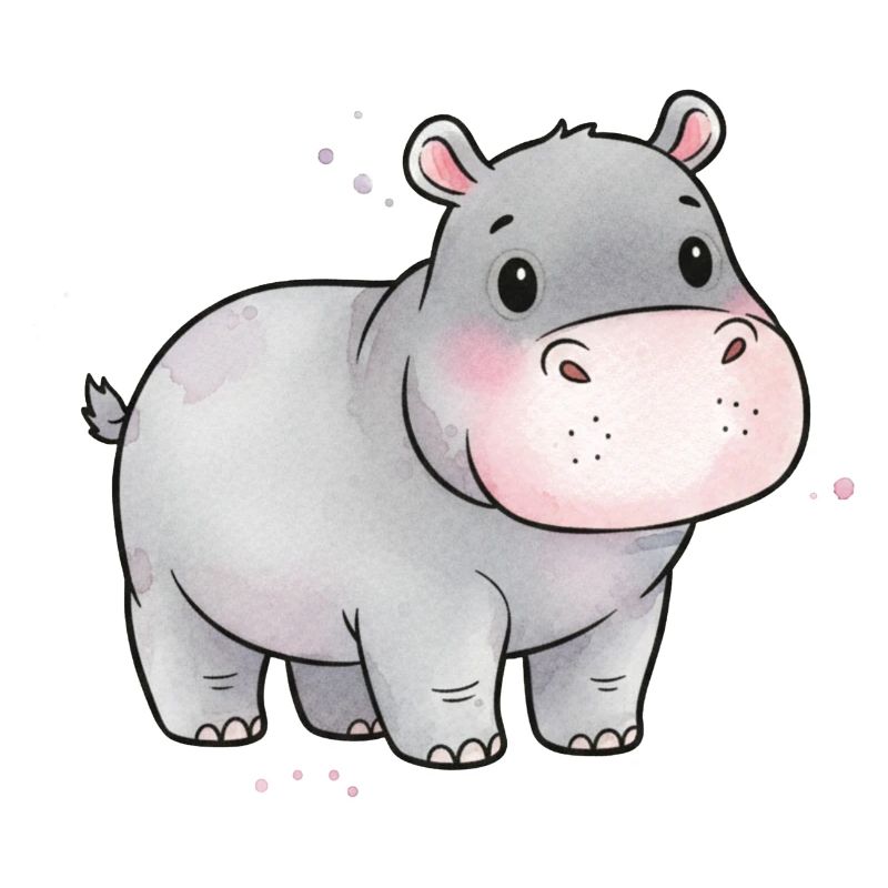 Art aquarelle bébé hippopotame mignon