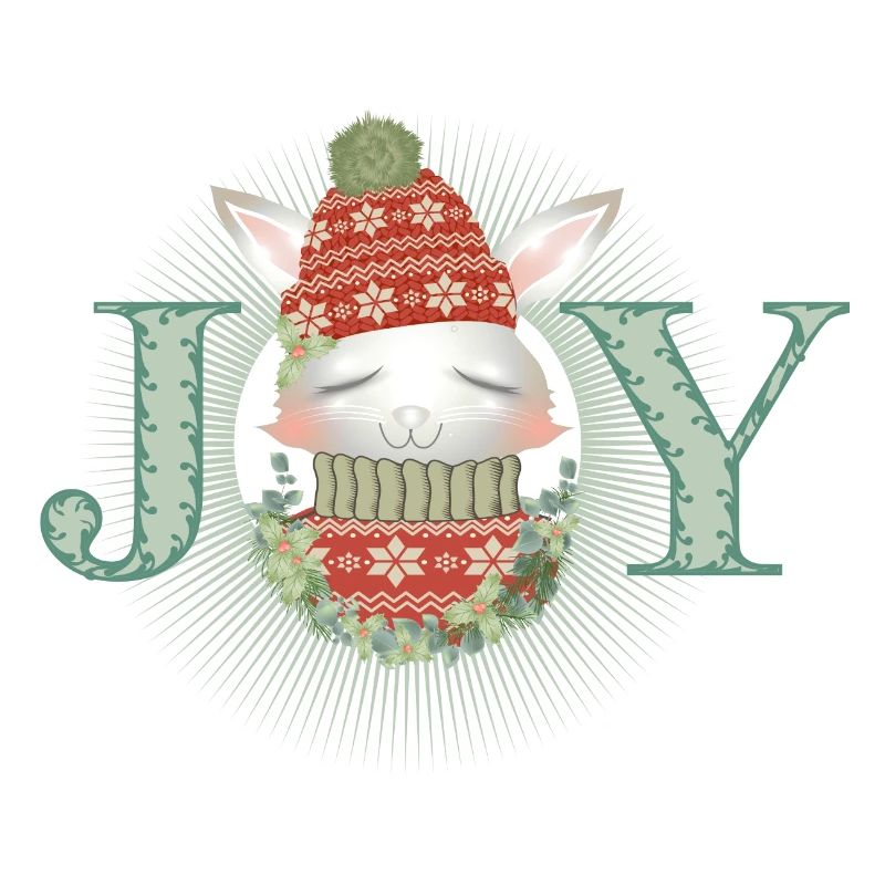 Lapin blanc avec pull, bonnet à pompon et joie