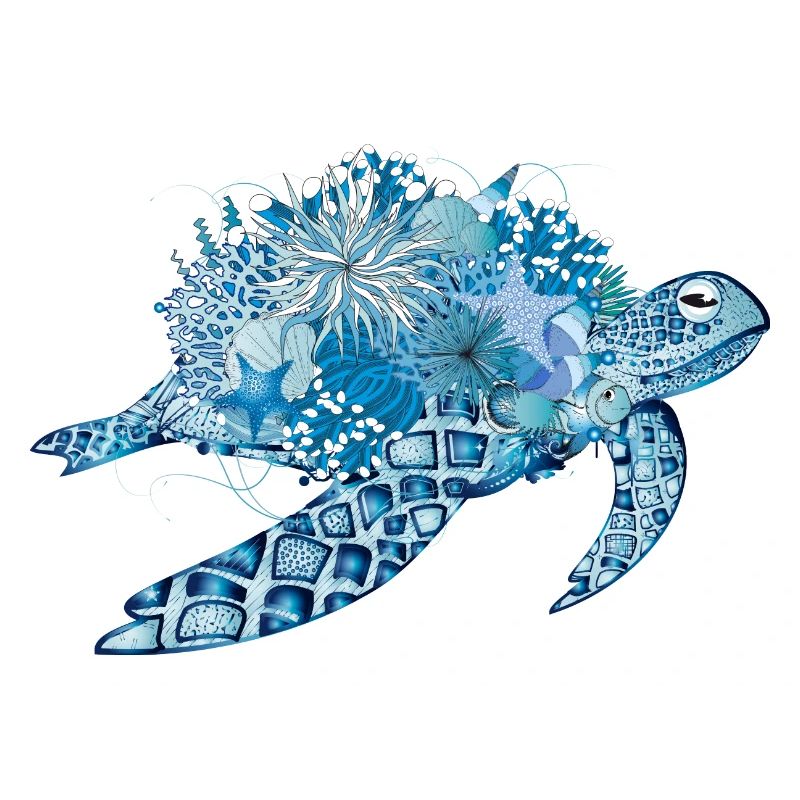 imaginative blue turtle with corals