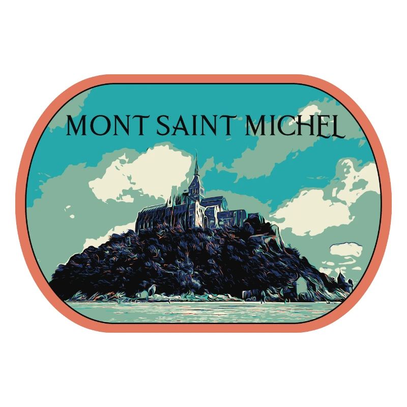 Illustration en bleu et vert du Mont Saint Michel